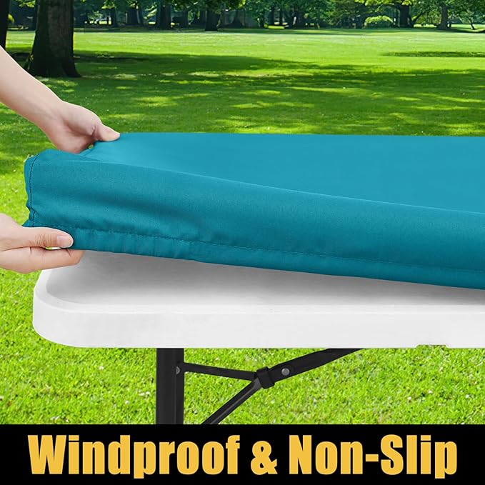 Smiry Rectangle Picnic Table Cloth, Waterproof Elastic Fitted Tablecloths for 4 Foot Tables, Washable Polyester Table Cover for Camping, Indoor and Outdoor (Teal, 24"x48")