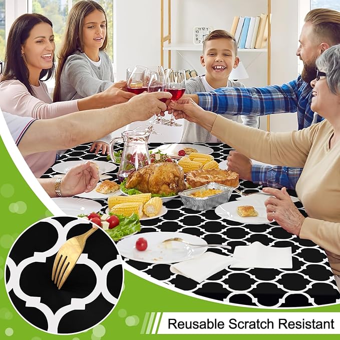 Smiry Square Table Cloth, Waterproof Vinyl Tablecloth with Flannel Backing for Square Tables, Wipeable Spillproof Plastic Tablecloths for Dining, Camping, Indoor and Outdoor (54"x54", Black)