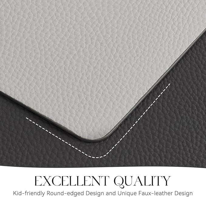 MOSAYT Vinyl Placemats Set of 8, Heat Resistant Place Mats 100% Waterproof Washable & Wipeable Faux Leather Reversible Table Mats for Kitchen Dining Party Indoor Outdoor, 12" x 17", Dark Light/Grey