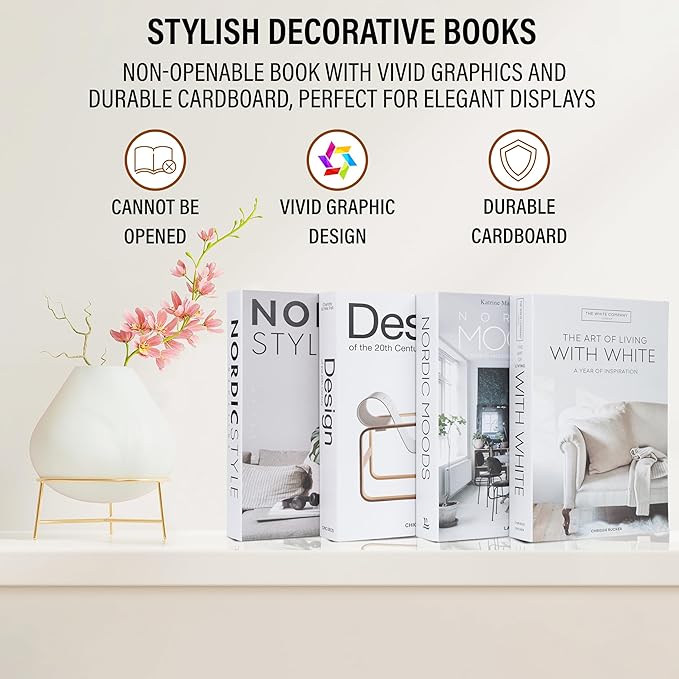 Mono Large | 4 PCS Faux Decorative Books for Home Decor | Not Real Books (Cardboard Boxes) | Coffee Table, Shelf Styling & Modern Aesthetic Accent Pieces for Living Room, Office