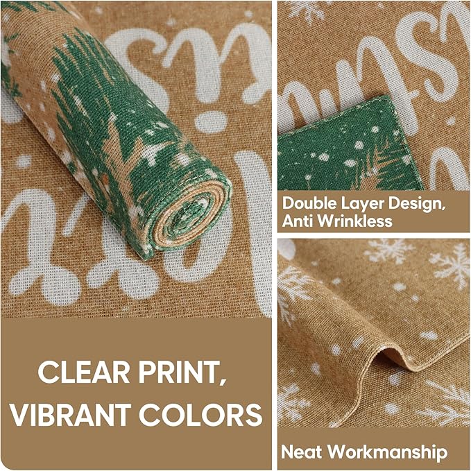 MANSPHIL Gold Christmas Placemats Set of 4 Snowflake Fabric Table Mats Farmhouse Table Decor Cotton Faux Linen Place Mats Heat Resistant Washable Dining Kitchen - 13x19 Inch Oeko Tex Placemat