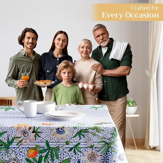 Maison d' Hermine Table Cloth Square Table 100% Cotton 60 x 60 Inches Tablecloth Reusable Decorative for Dining Room Farmhouse Home Valentines Day Decorations Spring Summer - Passiflora