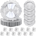 Dandat 24 Pcs Charger Plate Bulk 13'' Floral Reef Plates with Napkin Ring Plastic Dinner Charger Hollow Out Flower Napkin Holder Plastic Plate for Table Setting Wedding Party (Silver)