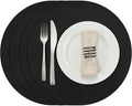 Myir JUN Round Placemats, Dual Sided Faux Leather Place Mats Set of 4 Indoor/Outdoor Non-Slip Washable Table Mats (Black, 4 Pack)