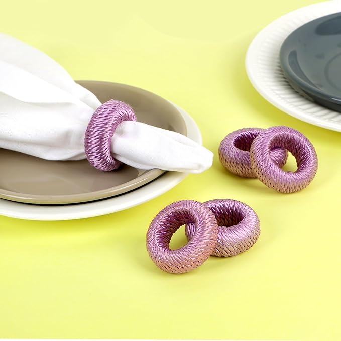ALPHA Living HOME Napkin Rings for Dinner Table Set of 12 - Handmade Rayon Farmhouse Table Decor, Boho Chic Wedding Accessories, Holiday Party Decor, Dining Table Setting (Purple)