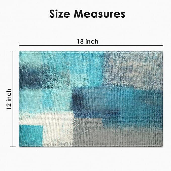 Emvency Farmhouse Placemats Set of 4, 12x18 Inch Modern Teal and Grey Abstract Art Painting Table Mats for Outdoor Home Party Kitchen Dining Decoration