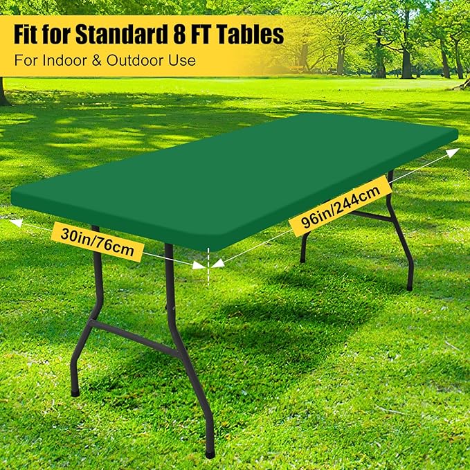 Smiry Rectangle Picnic Table Cloth, Waterproof Elastic Fitted Tablecloths for 8 Foot Tables, Washable Polyester Table Cover for Camping, Indoor and Outdoor (Hunter Green, 30"x96")