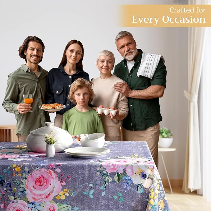 Maison d' Hermine Table Cloth Square Table 100% Cotton 54 x 54 Inches Tablecloth Reusable Decorative for Dining Room Farmhouse Home Valentines Day Decorations Spring Summer- Sweet Rose Lavender - Lush