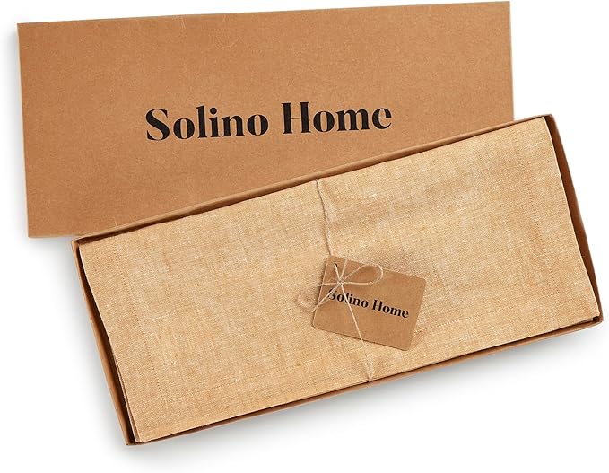 Solino Home Linen Small Table Runner 48 Inches - Athena, 100% Pure Linen Golden Nugget Table Runner 14 x 48 Inch Ideal for Dresser and Coffee Tables, Spring, Easter