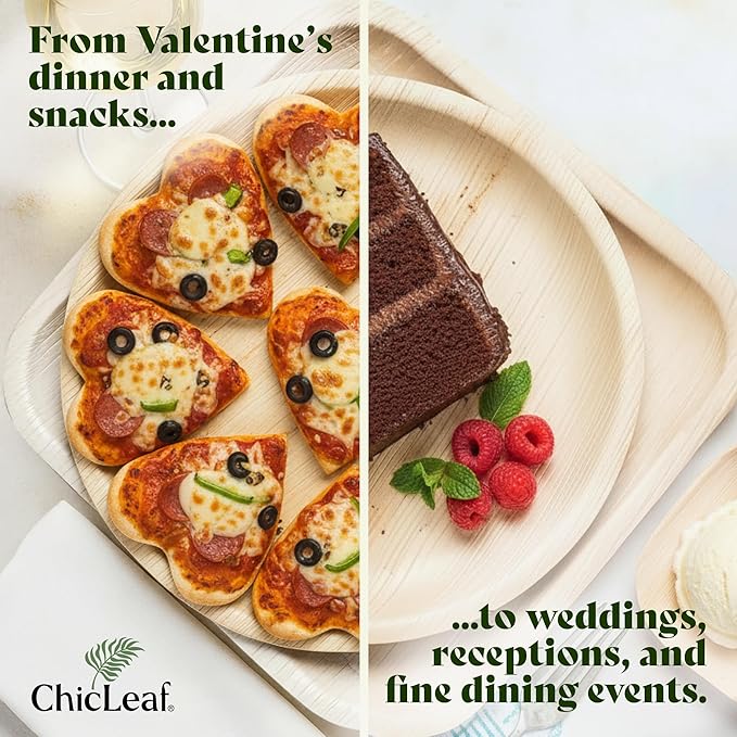 Chic Leaf Round Palm Leaf Plates - 10", Pack of 100 - Durable Party Pack - Dinner Eco Friendly Party Supply & Wedding Plates - For Charcuterie Board Accessories, Romantic Dinner for 2
