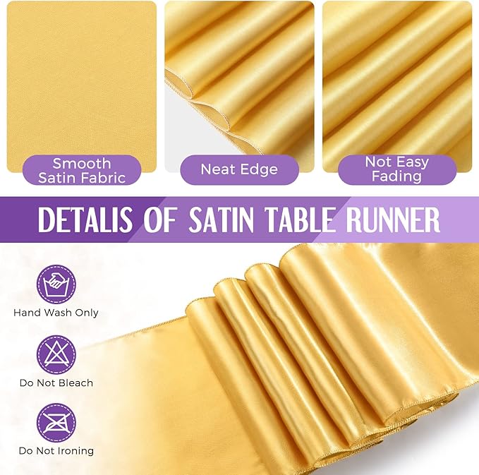 Breling 24 Pack Purple and Gold Disposable Plastic Tablecloths and Satin Table Runner Set, 54 x 108 Inch Tablecloth, 12 x 108 Inch Table Runners for Wedding Graduation Birthday Baby Shower