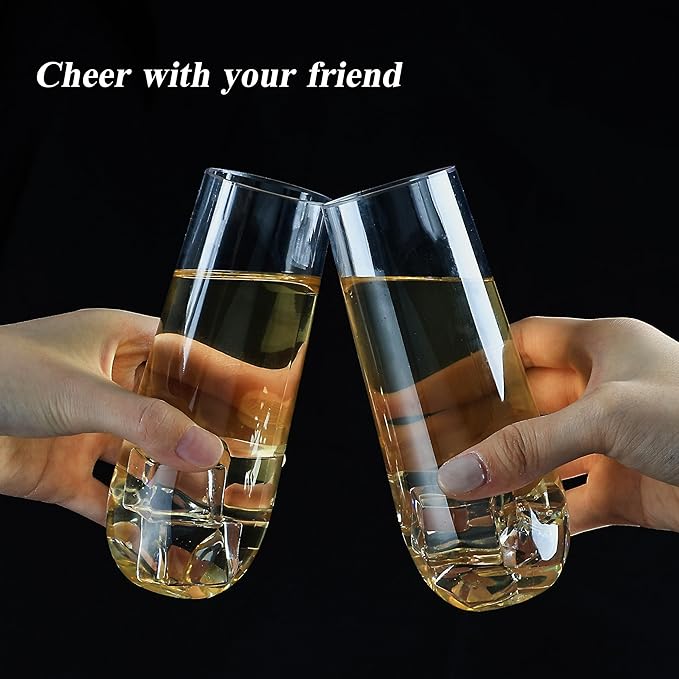 48 Pack 9 oz Stemless Plastic Champagne Flutes, Clear Disposable Champagne Toasting Glasses, Shatterproof and BPA-Free Drinkware for Party & Graduation & Wedding