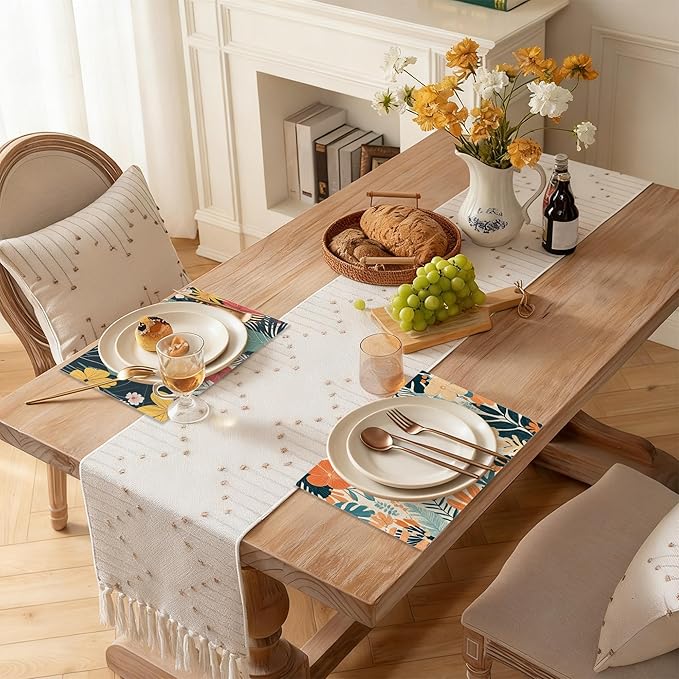 Tropical Floral 12x18 Inch Placemats Set of 6 - Orange Waterproof, Non-Slip & Washable Table Mats for Kitchen & Dining Table Placemats