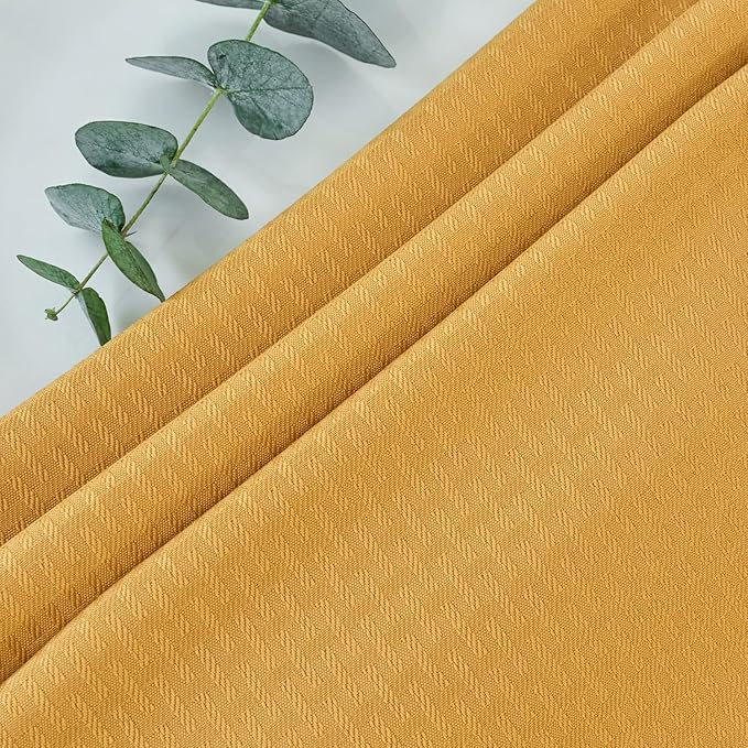 maxmill Round Weaved Texture Design Tablecloth Spill-Proof Wrinkle Free Soft Washable Table Cloth for Circular Table Cover, for Dining Room Banquet Parties Holiday Dinner, 90 Inch Ochre Yellow