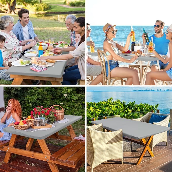 homing 2 Pack Rectangle Table Cloth, Elastic Fitted Fabric Tablecloth Fits for 4 Foot Folding Tables, Washable Table Cover for Picnic, Camping, Indoor & Outdoor (Light Grey, 30" x 48")