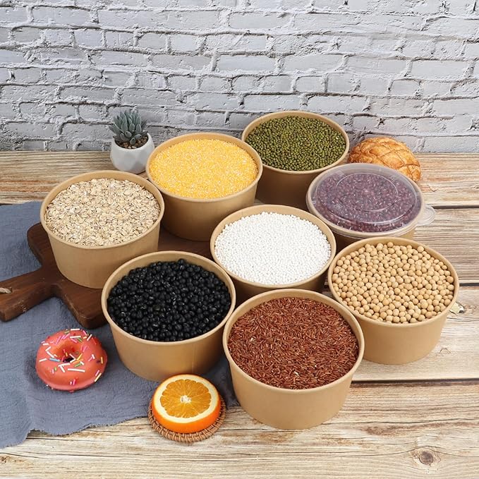 34 oz Disposable Kraft salad paper bowls with lids, Food containers Soup Bowls Party Supplies Treat Bowls 50 Pack