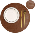 Round Leather Placemats for Round Tables Set of 8, Brown Table Place Mats and Coasters, Washable Easy to Care for Indoor Decor 13" Diameter