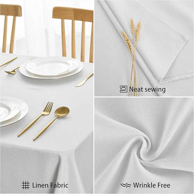 JIUZHEN Rectangle Table Cloth Faux Linen Farmhouse Tablecloth Wrinkle and Stain Resistant Decorative Fabric Table Cover for Kitchen, Dining Room, Parties and Camping, White, 60 x 120 Inch