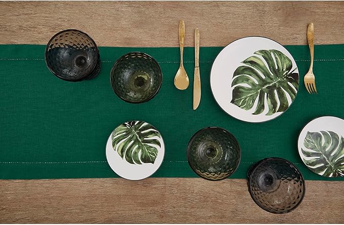 Solino Home Linen Rainforest Green Table Runner 72 Inches Long - 100% Pure Linen Hemstitch Table Runner 14 x 72 Inch for Dresser, Dining, St Patricks Day - Classic Hemstitch