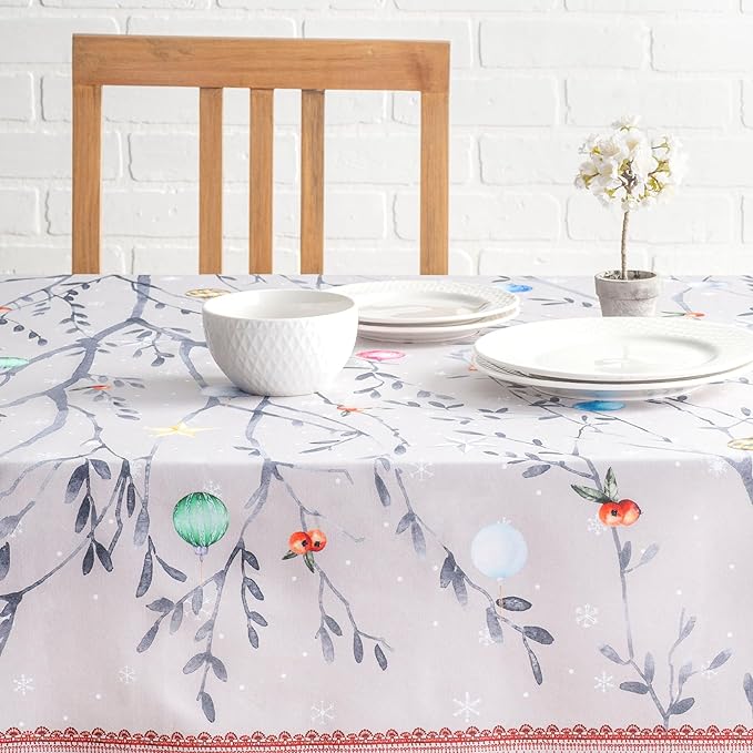 Maison d' Hermine Table Cloth Rectangle Table 100% Cotton 70 x 120 Inches Fall Tablecloth Reusable Everyday Use for Thanksgiving Christmas Decorations Dining Farmhouse Party (Fairy Christmas)