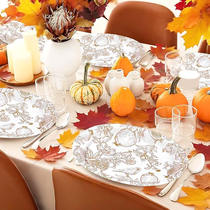 Grencian 50Pcs Fall Brown Pomegranate Oval Paper Plates 10"x12" Large Thanksgiving Party Plates Disposable Heavy Duty Autumn Pomegranate Platter for Fall Theme Party Decorations Harvest Party Supplies