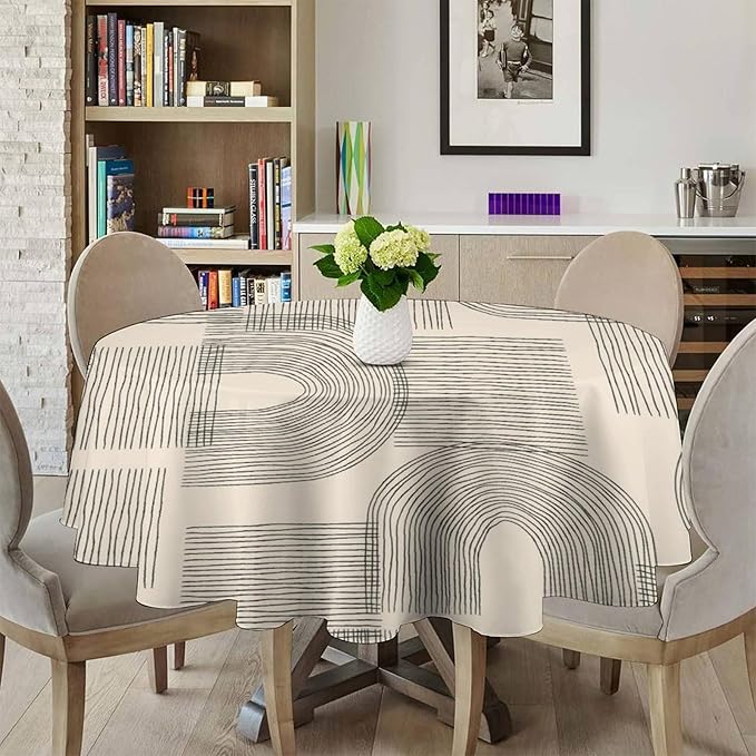 Boho Round Tablecloth, Mid Century Minimalist Abstract Aesthetic Modern Tablecloth for Home Party Dining Room Kitchen Decor 70Inch(178cm)