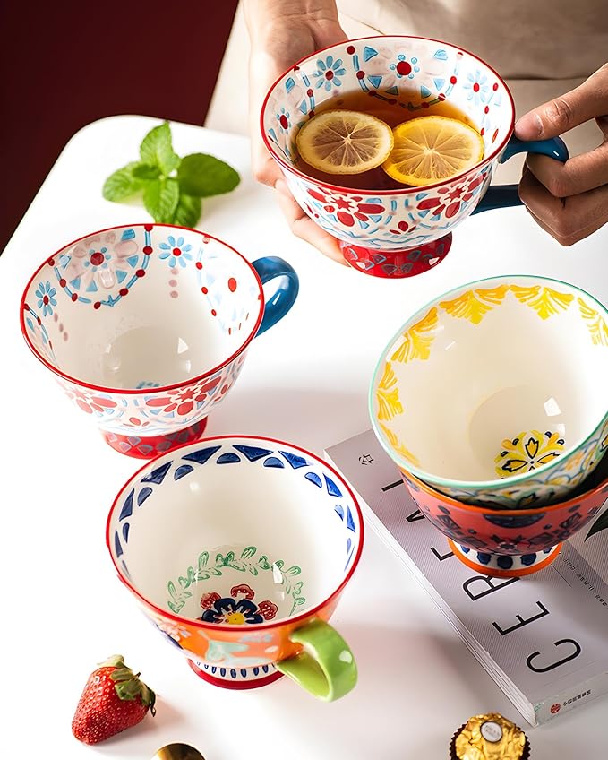 17oz Soup Bowls with Handles, Microwave Safe Large Ceramic Soup Bowl for Chili, Stew, Ice Cream, Berries & Fruits, Perfect for Women, Christmas, Hostess Gifts & Fall Decor