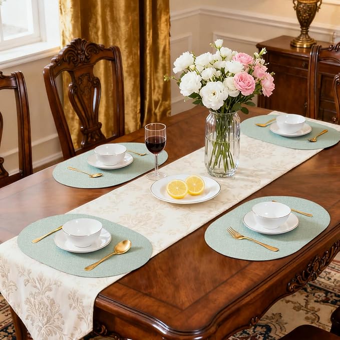 Oval Placemats for Dining Table Set of 4, Washable Leather Table Mats, Waterproof Heat-Resistant Non-Slip Kitchen Placemats, Simple Style Oval Design
