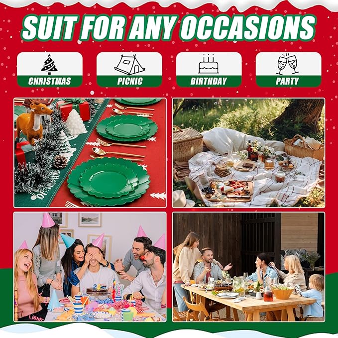 SUT 72Pcs Green Plastic Plates, 10.25inch Dinner Plates, Disposable Dinner Plates, green Heavy Duty Plastic Plates, Disposable Plates, Scallop Plates for Occasion