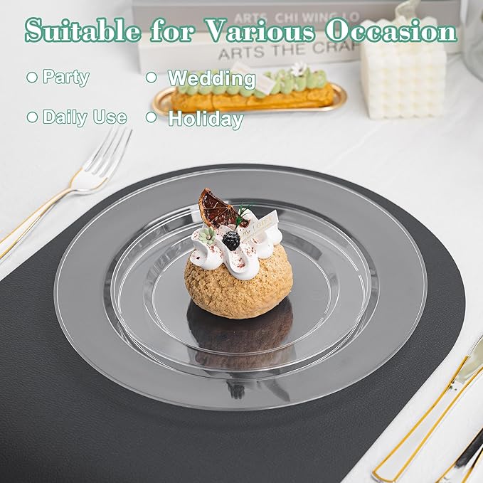 200PCS Clear Plastic Plates, Heavy Duty Plastic Plate Disposable, Include 50 Dinner and 50 Dessert Plates for Party and Wedding