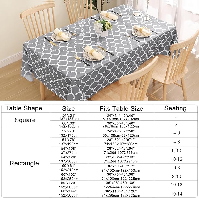 Smiry Rectangle Table Cloth, Waterproof Vinyl Tablecloths with Flannel Backing for Rectangle Tables, Wipeable Spillproof Plastic Tablecloth for Dining, Camping, Indoor and Outdoor (60"x144", Grey)