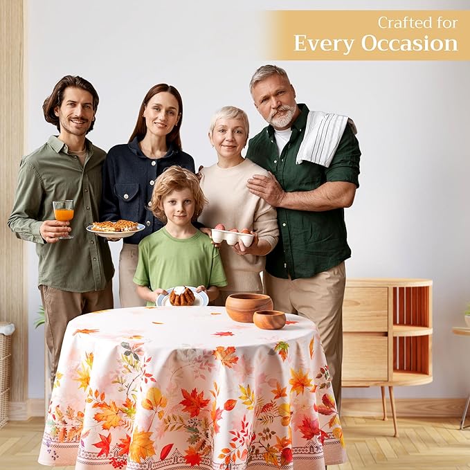 Maison d' Hermine Table Cloth Round Table 100% Cotton 63 Inches Fall Tablecloth Reusable Everyday Use for Thanksgiving Christmas Decorations Dining Farmhouse Party (Amarante)