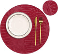 Jovono Round Leather Placemats for Round Tables Set of 4, Red Place Mats and Coasters, Wipeable Waterproof Heat Resistant Table Mats Easy to Care for Indoor Decor 13 inch Diameter