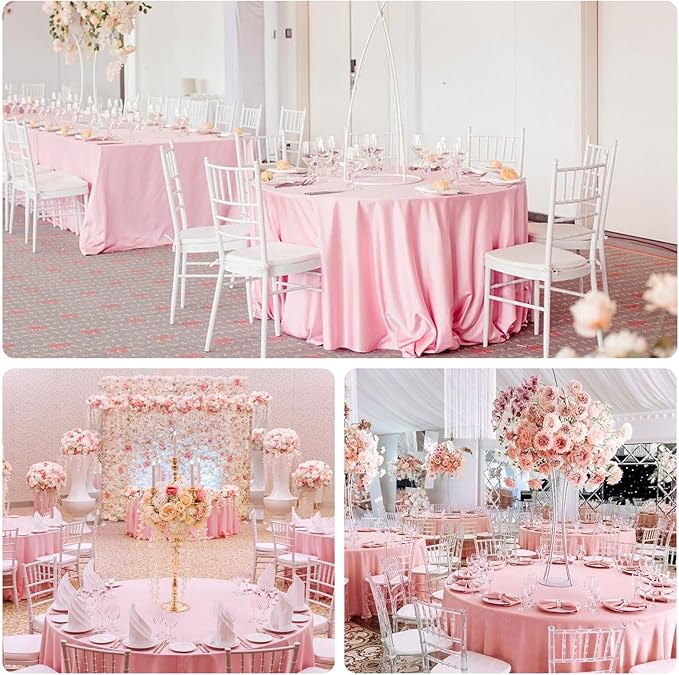 8 Pack Pink Round Tablecloth 120 Inch Valentine’s Day Table Cloth for Round Tables, Washable Polyester Fabric Stain and Wrinkle Resistant Decorative Table Cover for Wedding Party Dining Banquet