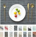 Placemats Set of 8 Vinyl/Plastic Woven Place Mats for Kitchen Table Indoor/Outdoor Washable Placemat Wipeable Dining Table Mats (Black Stripes,8)