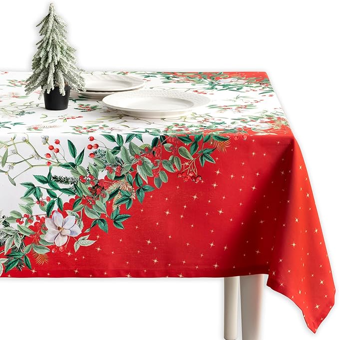 Maison d' Hermine Table Cloth Rectangle Table 100% Cotton 60 x 90 Inches Fall Tablecloth Reusable Everyday Use for Thanksgiving Christmas Decorations Dining Farmhouse Party (Noel)