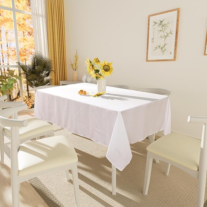 Smiry Rectangle Table Cloth, Waterproof Anti-Scratch Polyester Tablecloth, Decorative Washable Fabric Table Cover for Dining, Buffet, Parties and Outdoor, 60x102, White