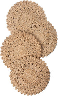 13.8" Set of 4 Round Corn Husk Placemats | Boho Woven Rattan Table Mats | Farmhouse Wicker Spring Plate Chargers Like Water Hyacinth, Seagrass for Wedding, Party, Christmas, Events