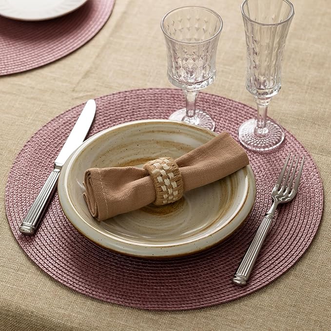 Round Placemats Set of 12 Plastic Woven Placemats Washable Wipeable Table Mats for Dining Table Heat Resistant Non-Slip Circle Place Mats (Lilac)