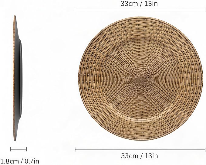 13 Inch Antique Gold Charger Plates Set of 6 Round Plastic Plates Matte Finish Faux Rattan Woven Texture Charger plates for Wedding Party Christmas (262)