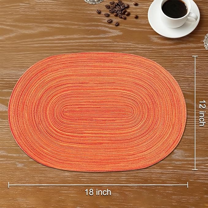 Noctiflorous Oval Braided Placemats Set of 6 Woven 12x18 Inch Non Slip Washable Heat Resistant Place Mats Tablemats for Dining Kitchen Party Daily Table Decor Dinner Mats (Fall Orange, 6)