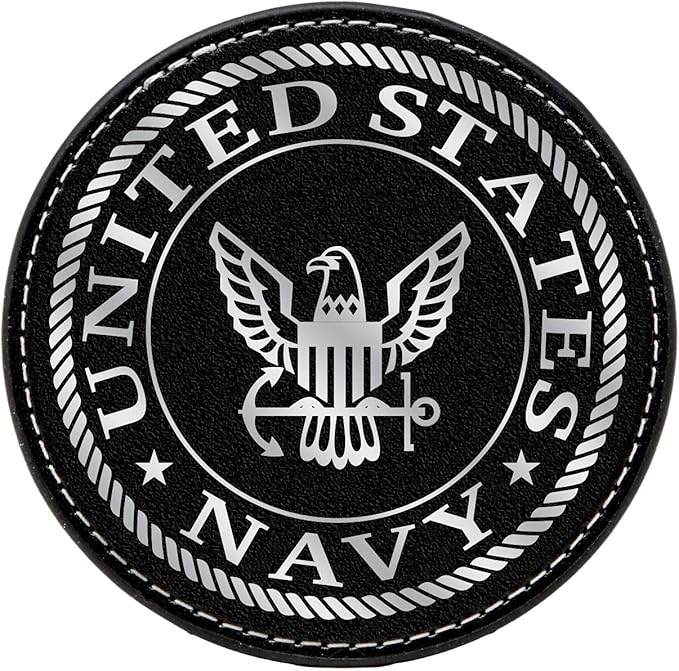 US Navy Leather Coaster Set - 4 Premium Coasters with Hot Stamped Foil Logo - Disabled Vet Owned Business-Navy Leather Coasters
