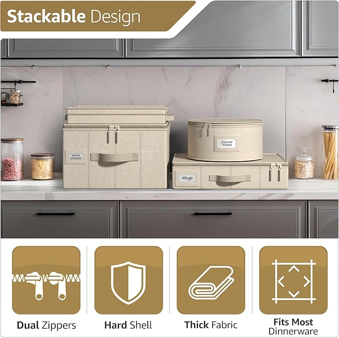 Sorbus China Storage Containers - Hard Shell, Handles & Felt Dividers - Serving Platter Storage Rack & Organizer - Christmas Platter Storage