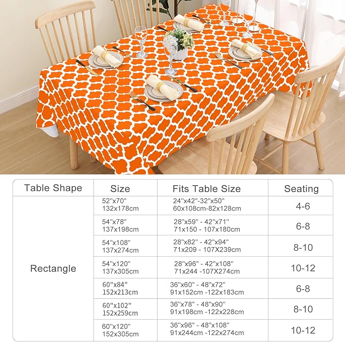 Smiry Rectangle Tablecloth, Waterproof Vinyl Tablecloths with Flannel Backing for Rectangle Tables, Wipeable Spillproof Plastic Tablecloth for Dining, Indoor and Outdoor (60"x84", Bright Orange)