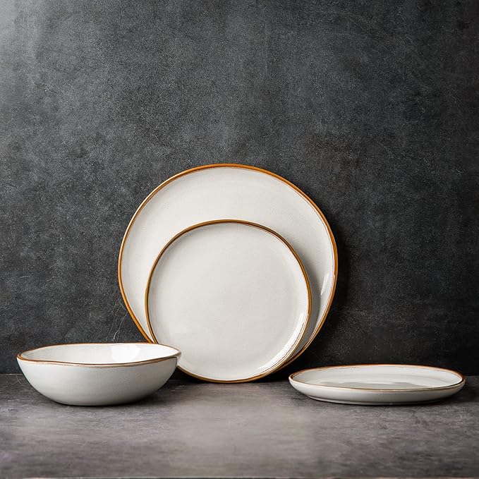 AmorArc Ceramic Cereal Bowls Set of 6, 24 oz Handmade Stoneware Bowls Set for Cereal Soup Salad Bread, Stylish Kitchen Bowls for Meal, Dishwasher & Microwave Safe, Reactive-Pearl White