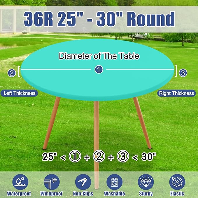 Round Spandex Tablecloth, Elastic Fitted Waterproof Tablecloths for 25"-30" Tables, Stretch Washable Picnic Table Cover for Camping, Dining, Indoor and Outdoor,Aqua Blue