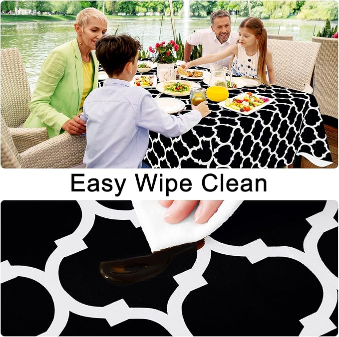 Smiry Rectangle Table Cloth, Waterproof Vinyl Tablecloth with Flannel Backing for Rectangle Tables, Wipeable Spillproof Plastic Tablecloths for Dining, Camping, Indoor and Outdoor (60" x 144", Black)