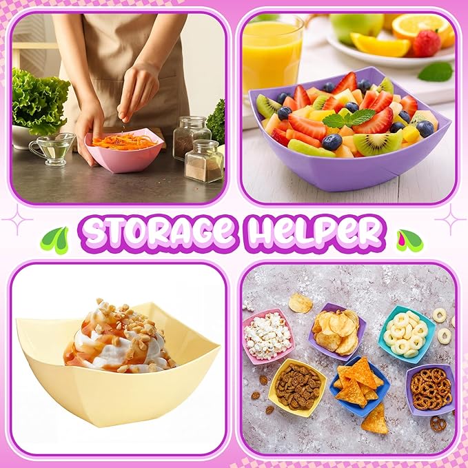 Tanlade 50 Pcs Square Plastic Serving Bowls Disposable Snack Salad Bowl Small Party Candy Bar Containers Taco Bar Serving Dishes for Buffet Chips Fruit(8 oz,Macaron Colors)