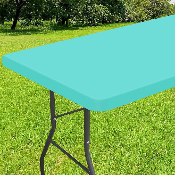 Smiry Rectangle Tablecloth, Elastic Fitted Flannel Backed Vinyl Tablecloths for 8ft Folding Tables, Waterproof Wipeable Table Covers for Indoor, Outdoor, Picnic and Camping (Teal, 30"x96")