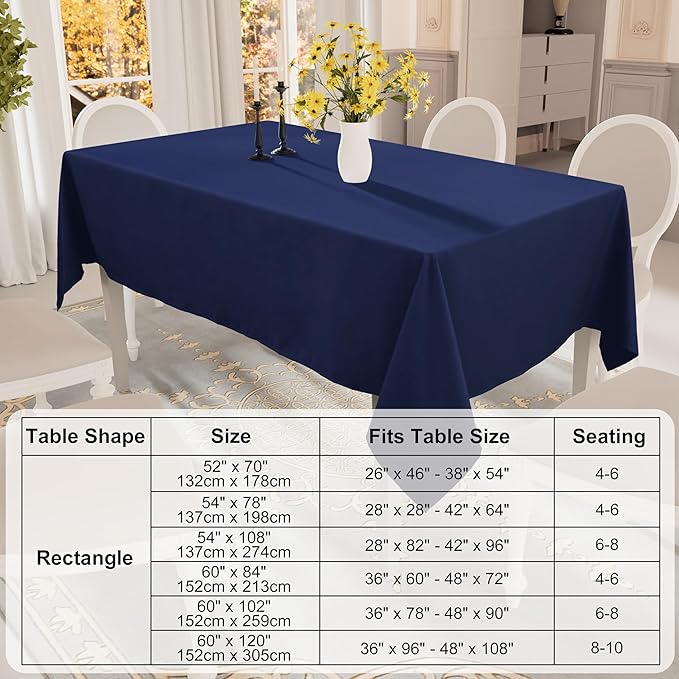 Smiry Rectangle Table Cloth, Waterproof Anti-Scratch Polyester Tablecloth, Decorative Washable Fabric Table Cover for Dining, Buffet, Parties and Outdoor, 52x70, Navy